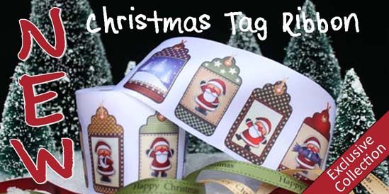 christmas tag ribbon, ribbon with christmas tags printed on